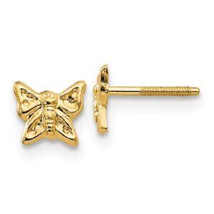 Kids 5mm Butterfly Screw Back Earrings in 14k Yellow Gold